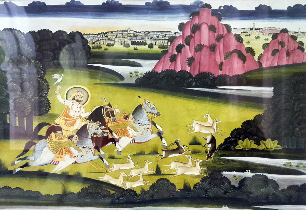 Hunting scene of Maharaja Man Singh with two female  companions